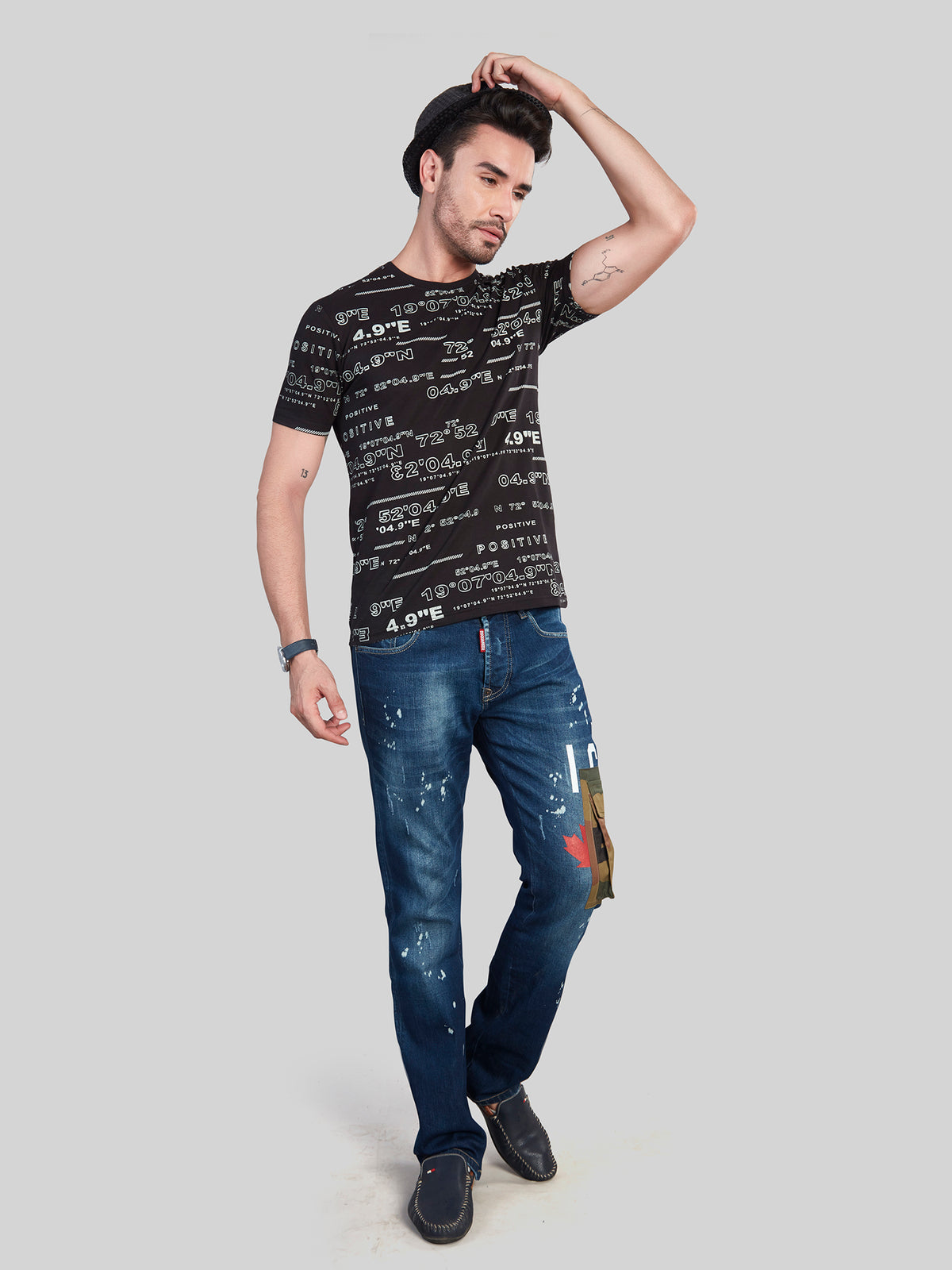 Black Printed Round Neck T-Shirt