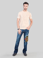 Peach All Over Printed Round Neck T-Shirt