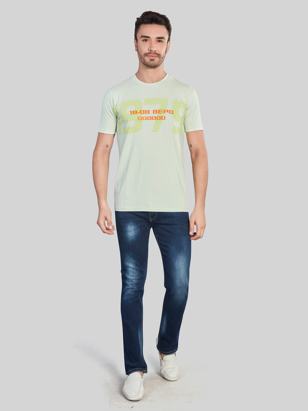 Light Green Printed Round Neck T-Shirt
