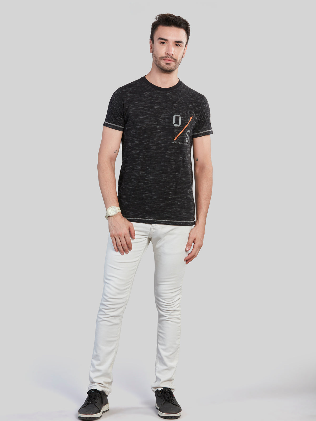 Black Printed Round Neck T-Shirt