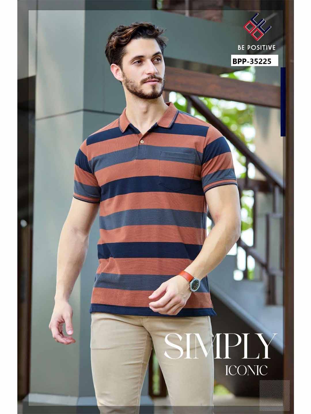 Rust Striped Polo Neck T-Shirt