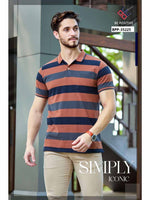 Rust Striped Polo Neck T-Shirt