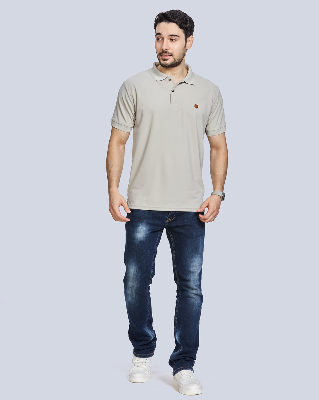 Cement Plain Polyester Polo Neck T-Shirt