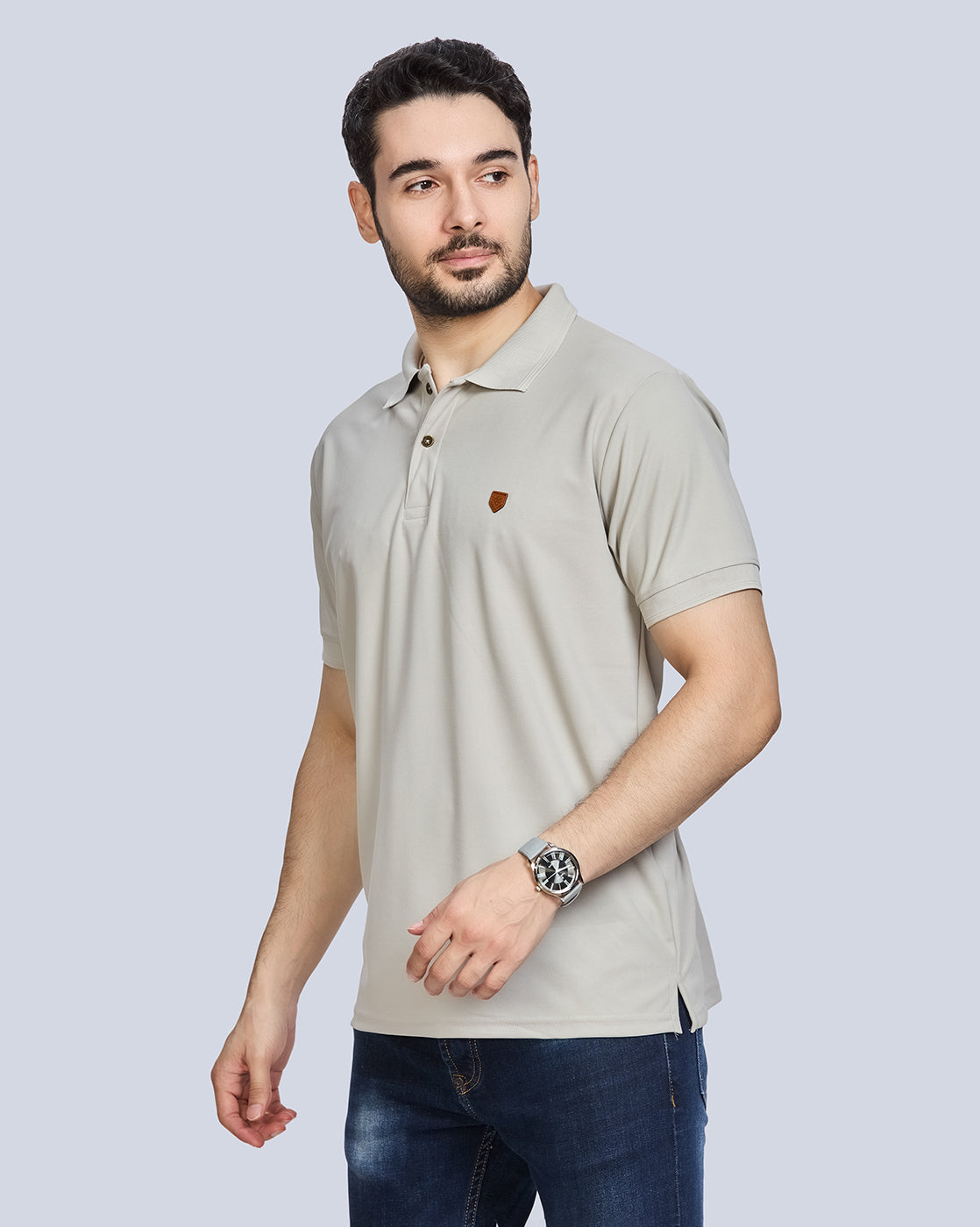 Cement Plain Polyester Polo Neck T-Shirt