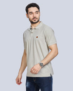 Cement Plain Polyester Polo Neck T-Shirt