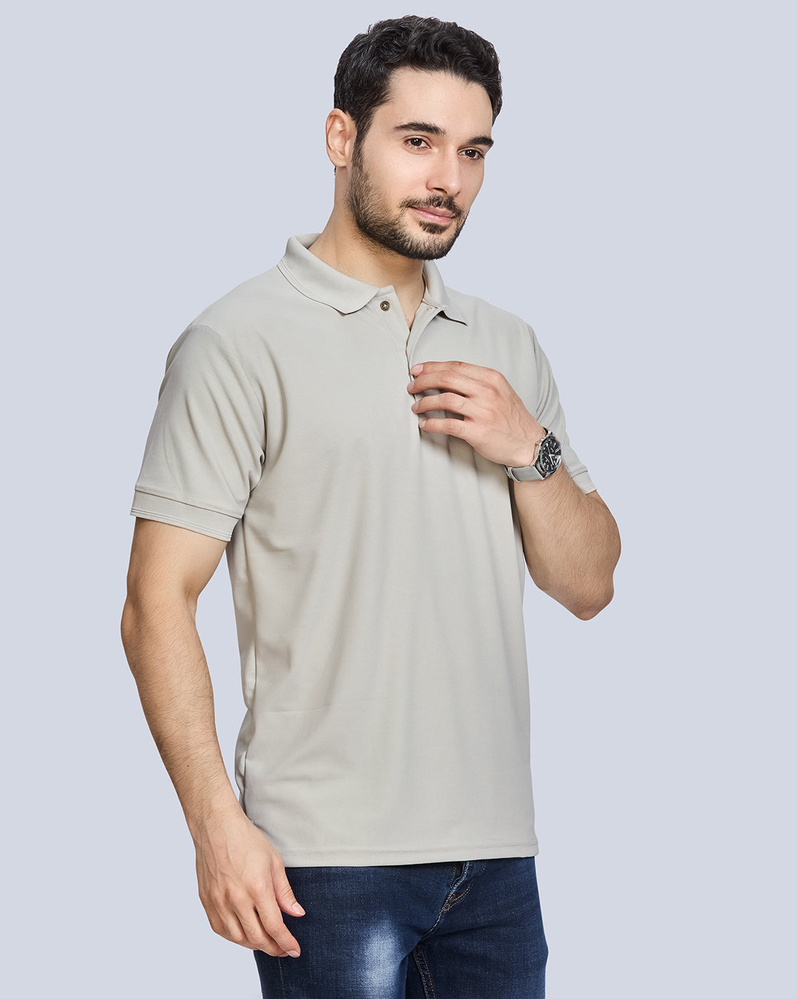 Cement Plain Polyester Polo Neck T-Shirt