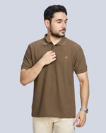 Dark Grey Plain Polyester Polo Neck T-Shirt