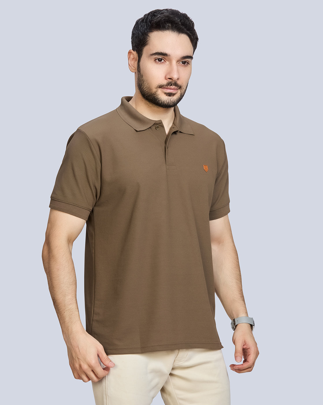 Dark Grey Plain Polyester Polo Neck T-Shirt