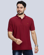 Marron Plain Polyester Polo Neck T-Shirt