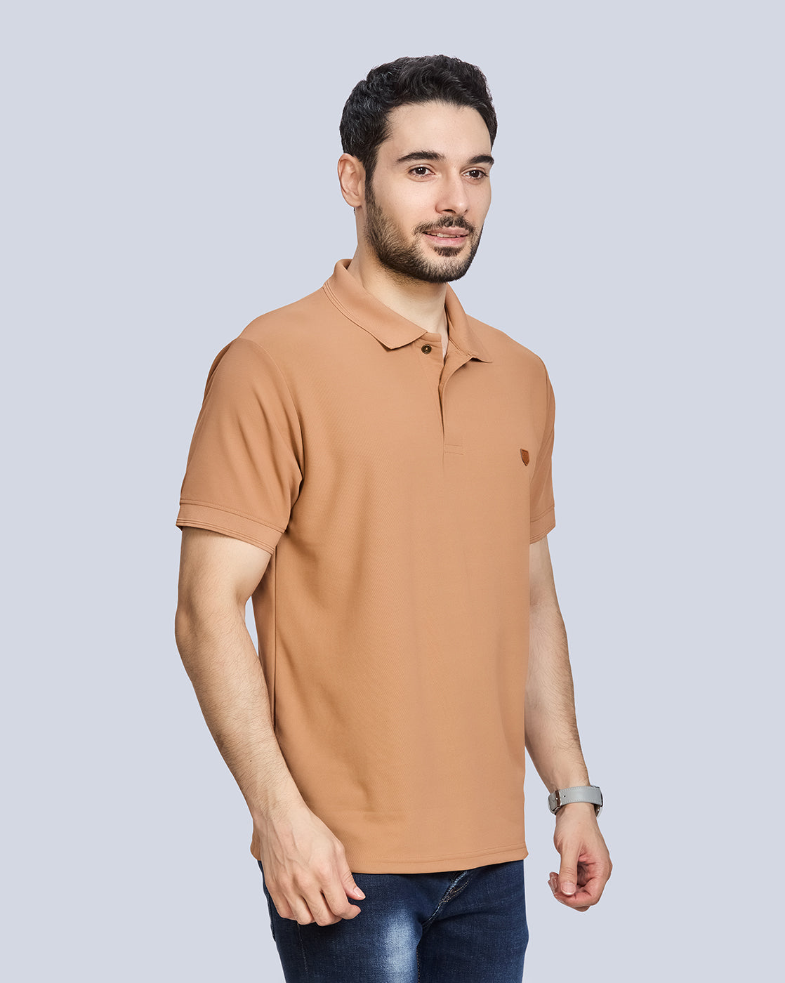 Tan Plain Polo Neck T-Shirt