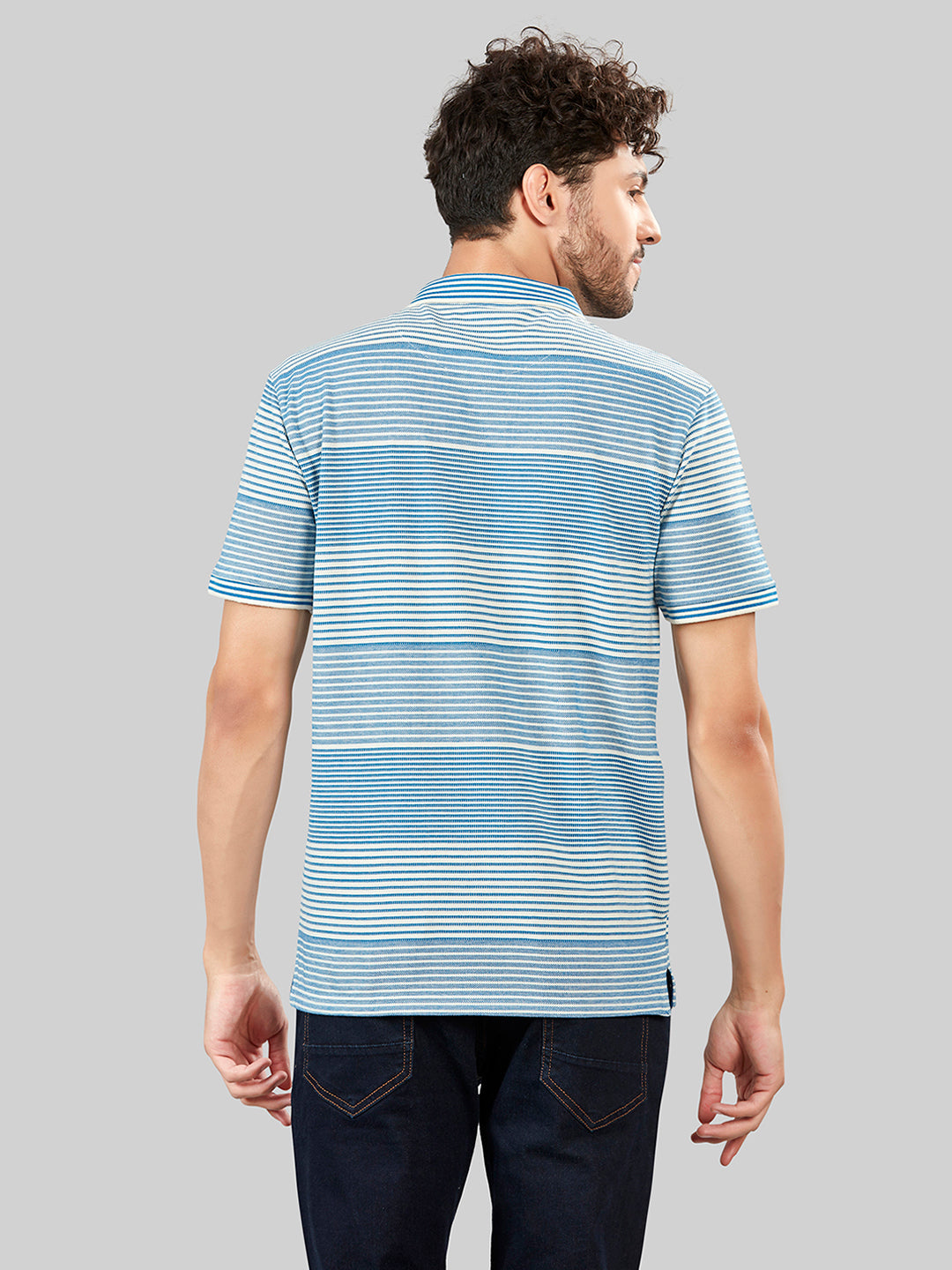Off White Striped Polo Neck T-Shirt