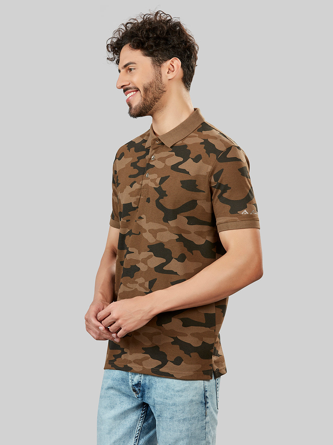 Olive Printed Polo Neck T-Shirt