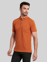 Rust Printed Polo Neck Cotton T-Shirt