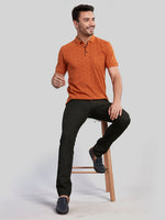 Rust Printed Polo Neck Cotton T-Shirt