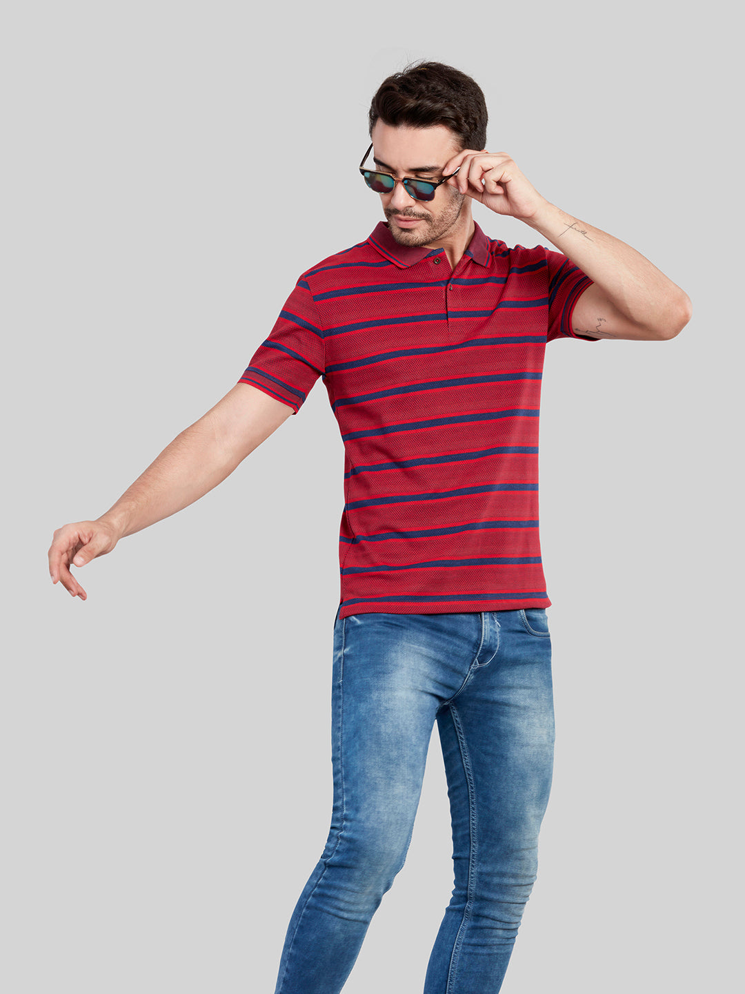 Red Striped Polo Neck T-Shirt