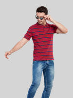 Red Striped Polo Neck T-Shirt