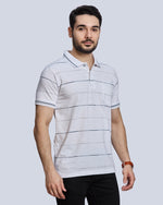 White Striped Polo Neck T-Shirt