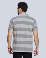 Grey Striped Polo Neck T-Shirt