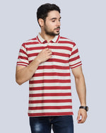 Red Striped Polo Neck T-Shirt
