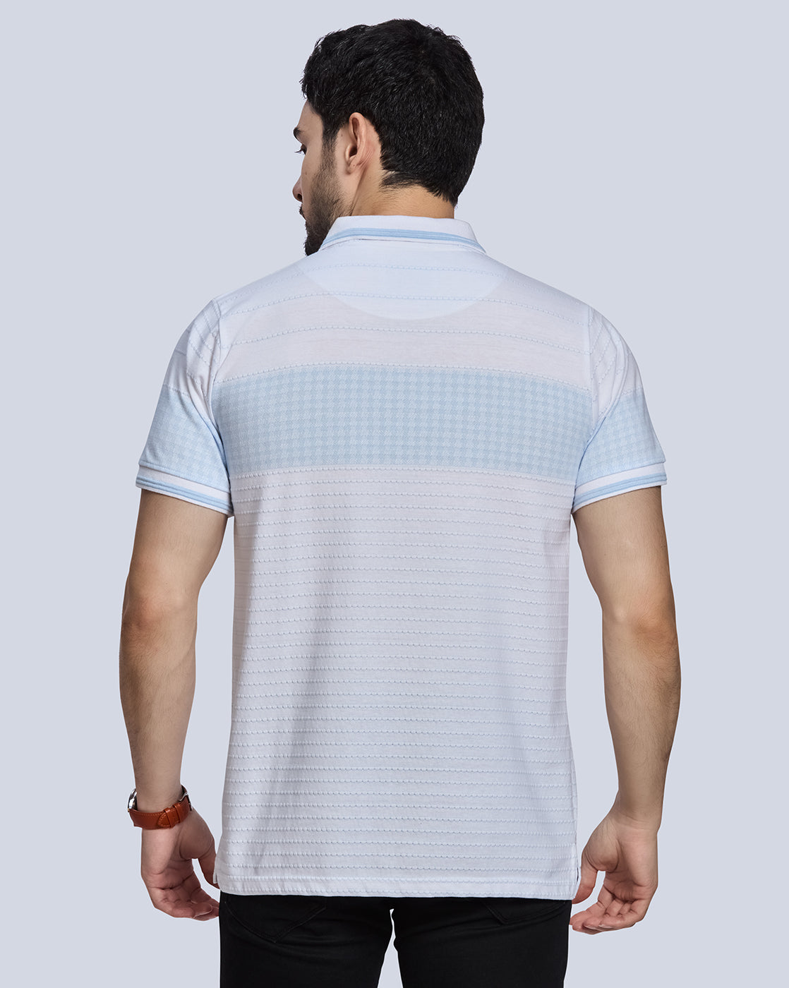 White with blue striped Polo Neck T-Shirt