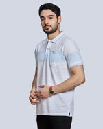 White with blue striped Polo Neck T-Shirt