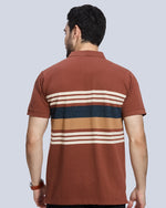 Rust Striped Polo Neck T-Shirt