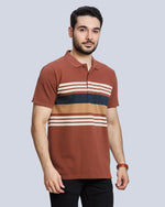 Rust Striped Polo Neck T-Shirt