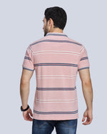 Pink Striped Polo Neck T-Shirt