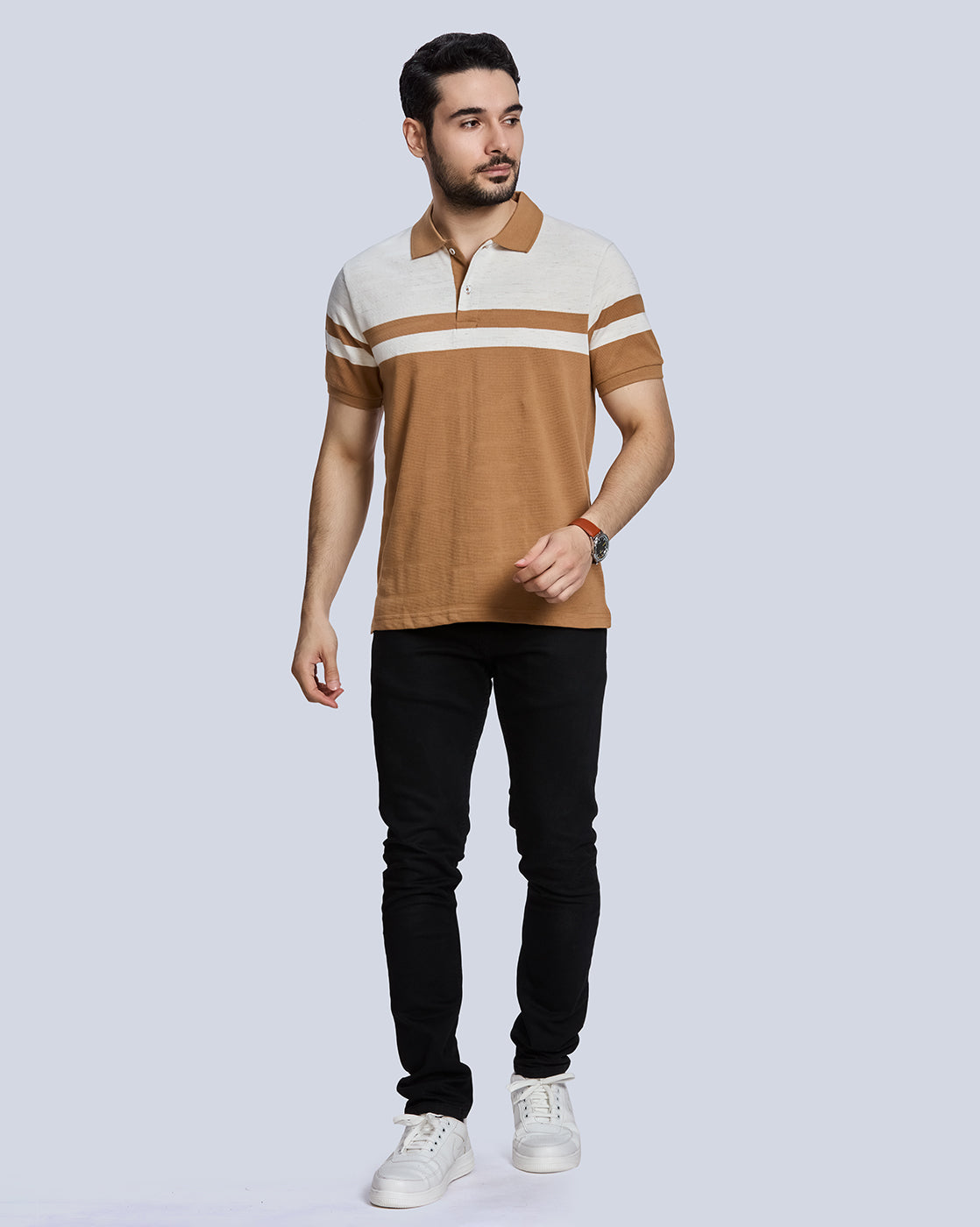 OffWhite Striped Polo Neck T-Shirt