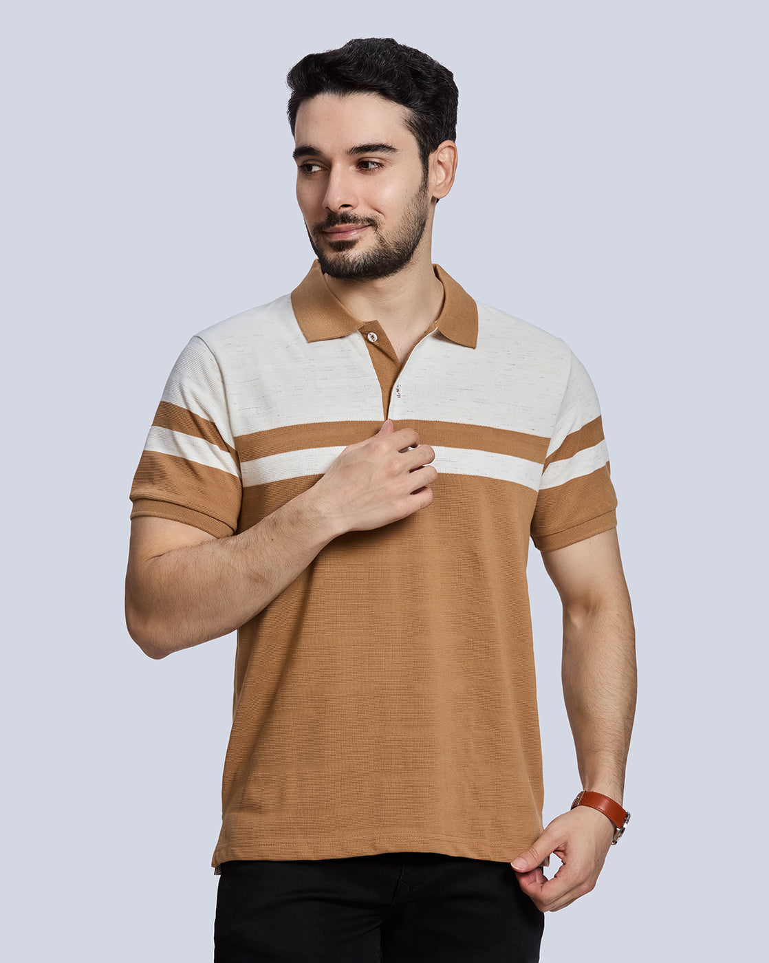 OffWhite Striped Polo Neck T-Shirt