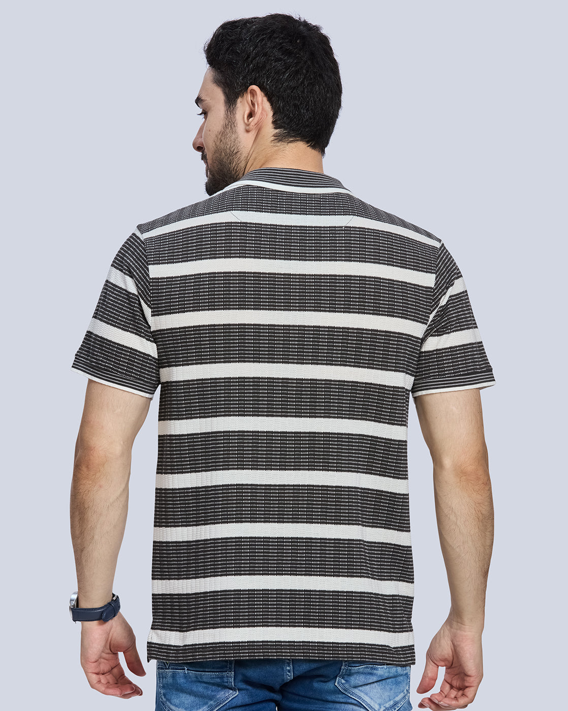 Charcoal Striped Polo Neck T-Shirt
