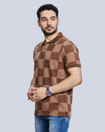 Brown Checked Polo Neck T-Shirt