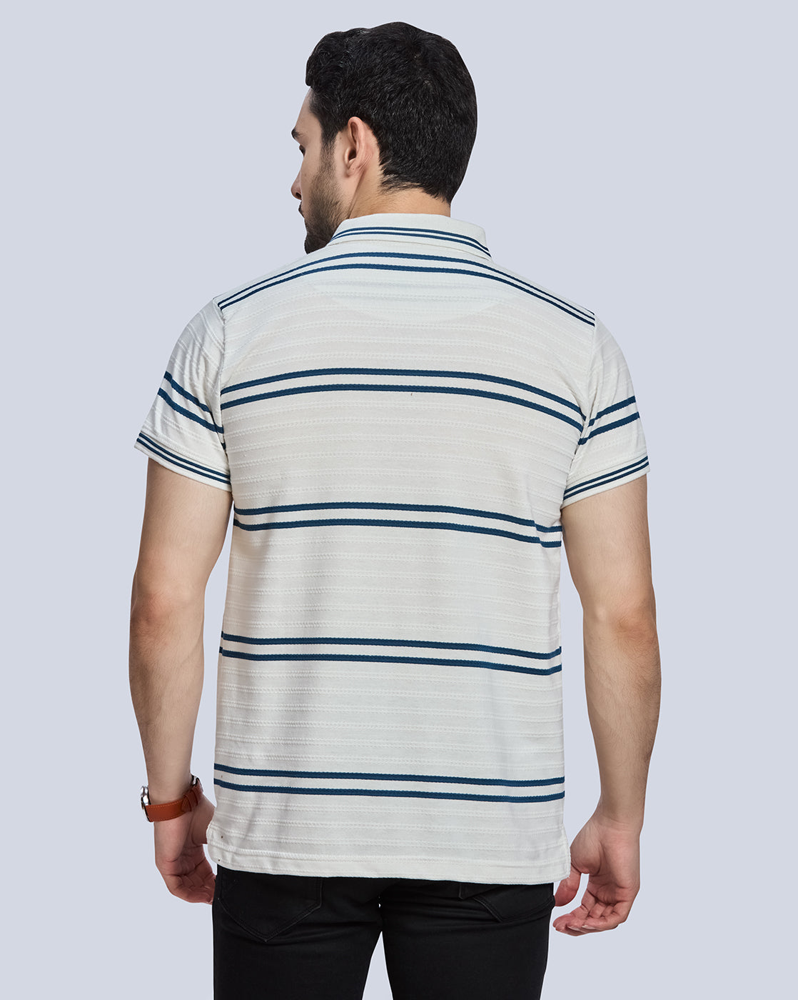 OffWhite Striped Polo Neck T-Shirt