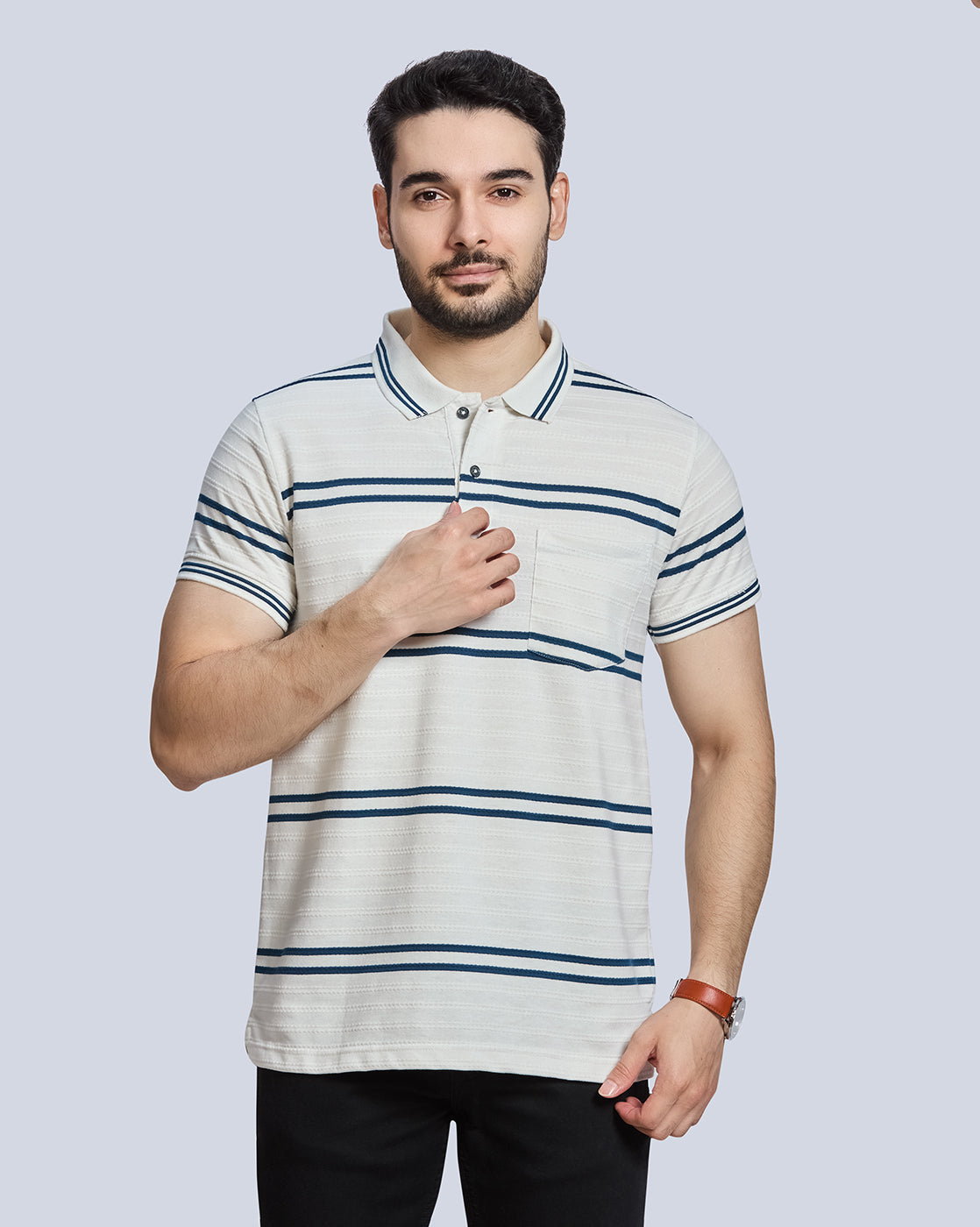 OffWhite Striped Polo Neck T-Shirt