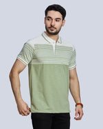 Light Green Striped Polo Neck T-Shirt