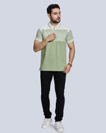 Light Green Striped Polo Neck T-Shirt