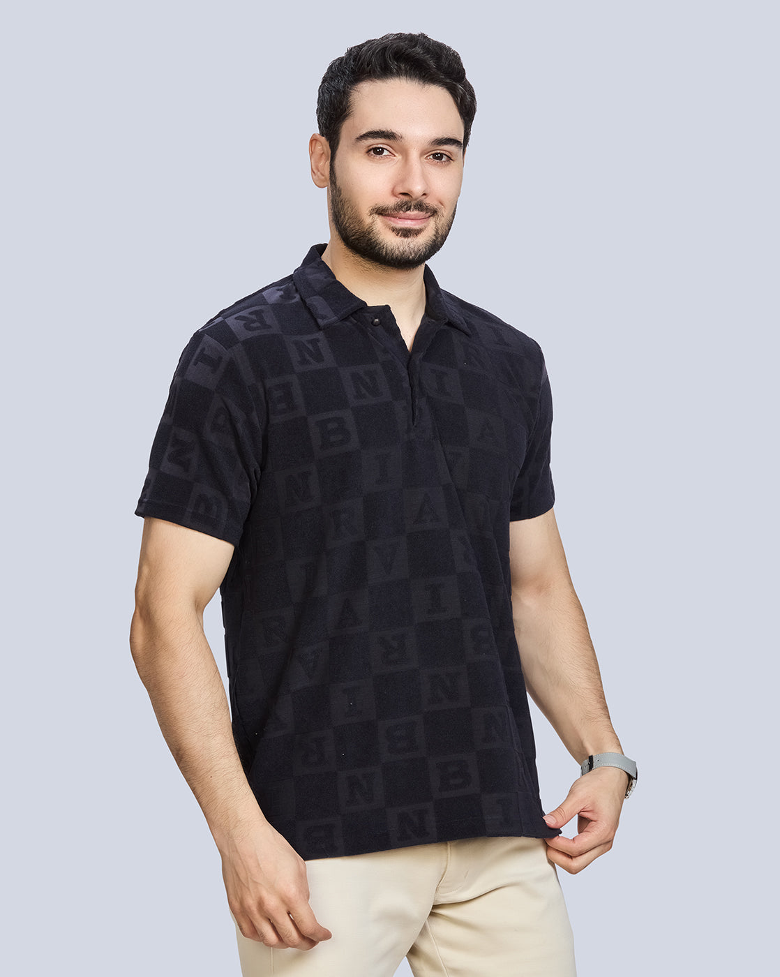 Checked Polo Neck T-Shirt