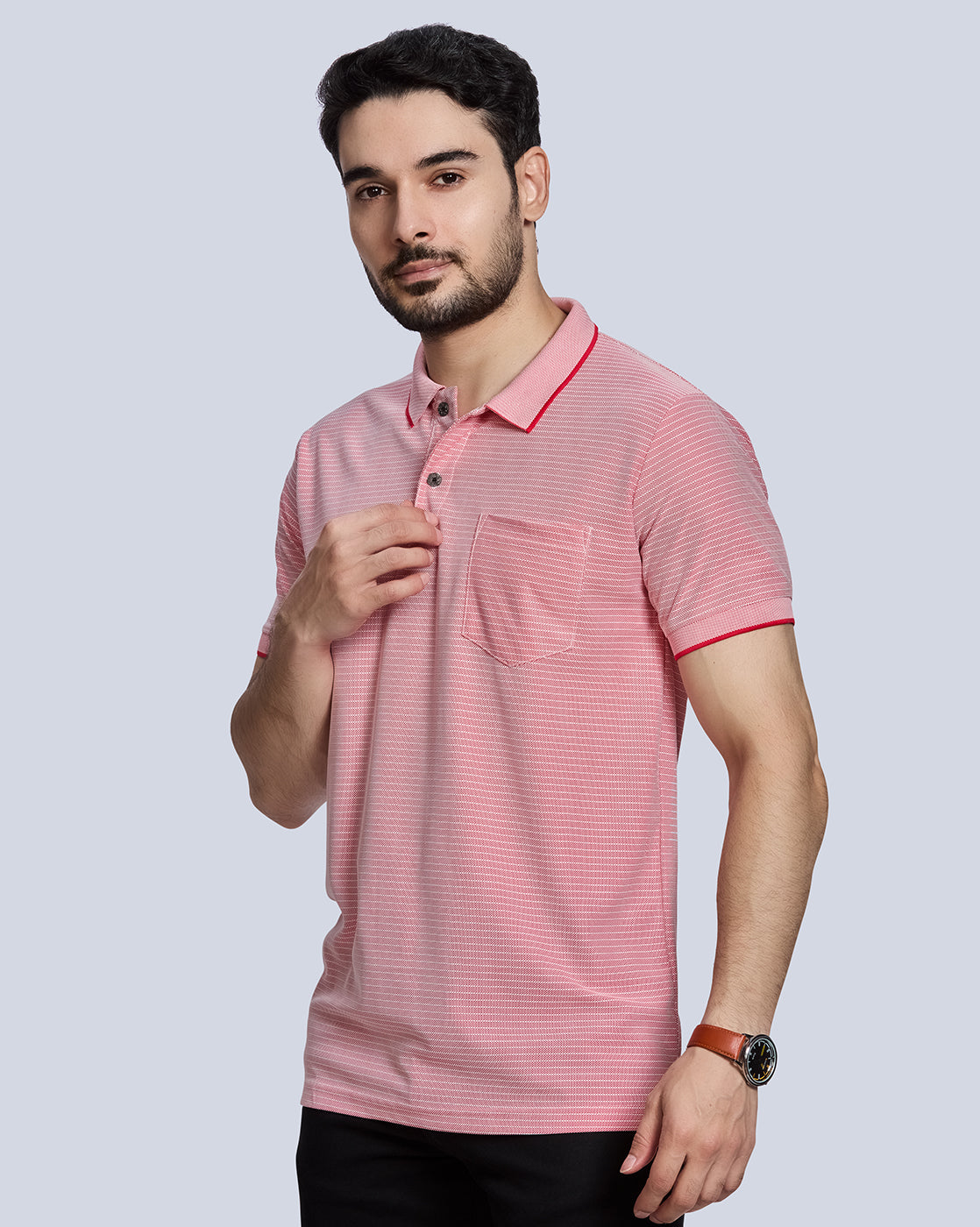 Red Striped Polo Neck T-Shirt