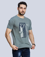Grey Graphic Print Round Neck Cotton T-Shirt