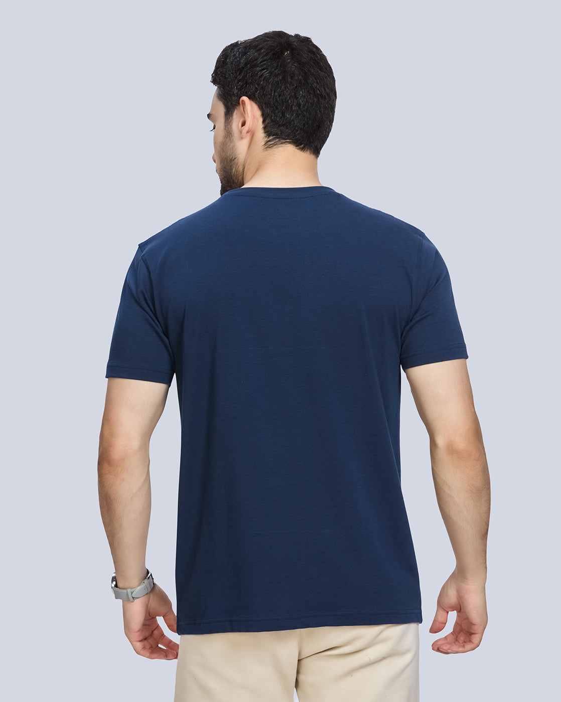 Navy Blue Graphic Print Round Neck Cotton T-Shirt