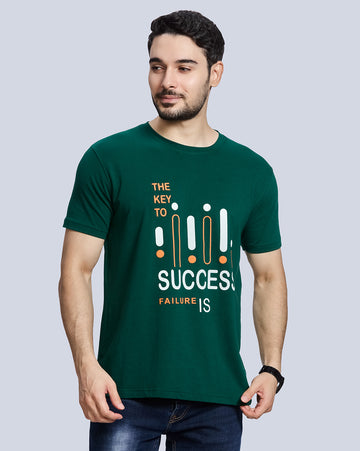 Beach Green Graphic Print Round Neck Cotton T-Shirt