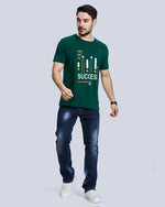 Beach Green Graphic Print Round Neck Cotton T-Shirt