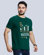 Beach Green Graphic Print Round Neck Cotton T-Shirt