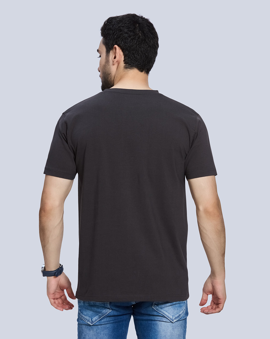 Dark Grey Graphic Print Round Neck Cotton T-Shirt