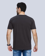 Dark Grey Graphic Print Round Neck Cotton T-Shirt