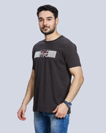 Dark Grey Graphic Print Round Neck Cotton T-Shirt