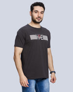 Dark Grey Graphic Print Round Neck Cotton T-Shirt