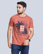 Rust Graphic Print Round Neck Cotton T-Shirt