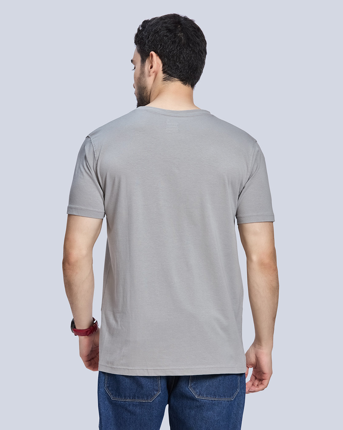Steel Grey Graphic Print Round Neck Cotton T-Shirt