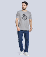 Steel Grey Graphic Print Round Neck Cotton T-Shirt